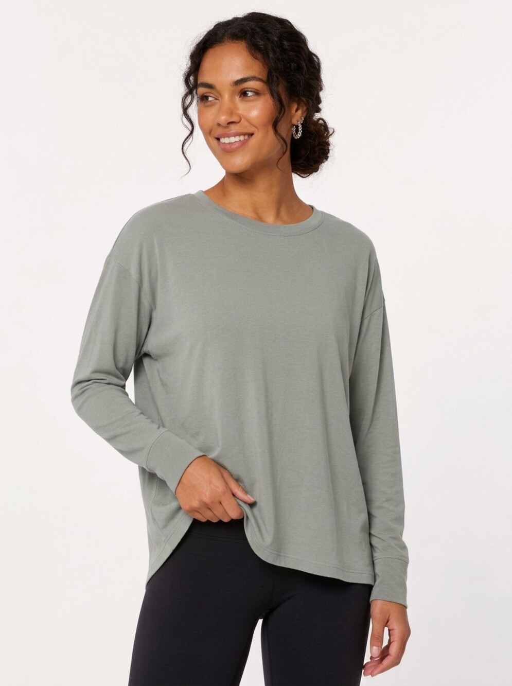 Lululemon Back in Action Long Sleeve Relaxed Fit Misty Moss Activewear Top